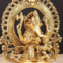 Superfine 9-Inch Brass Lord Ganesha Statue with Arch Prabhavali