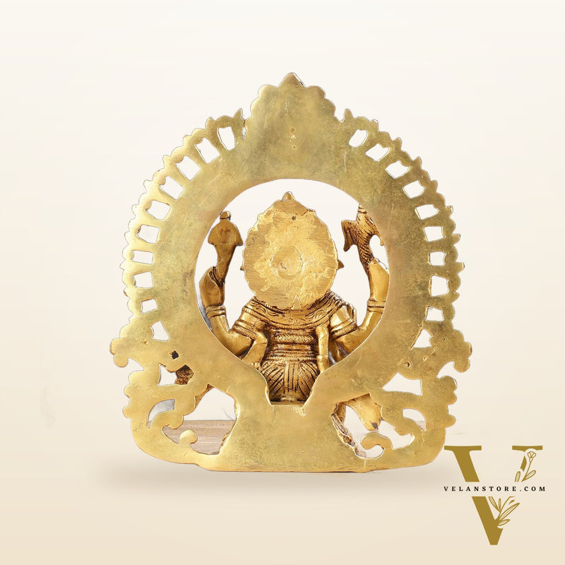 Superfine 9-Inch Brass Lord Ganesha Statue with Arch Prabhavali