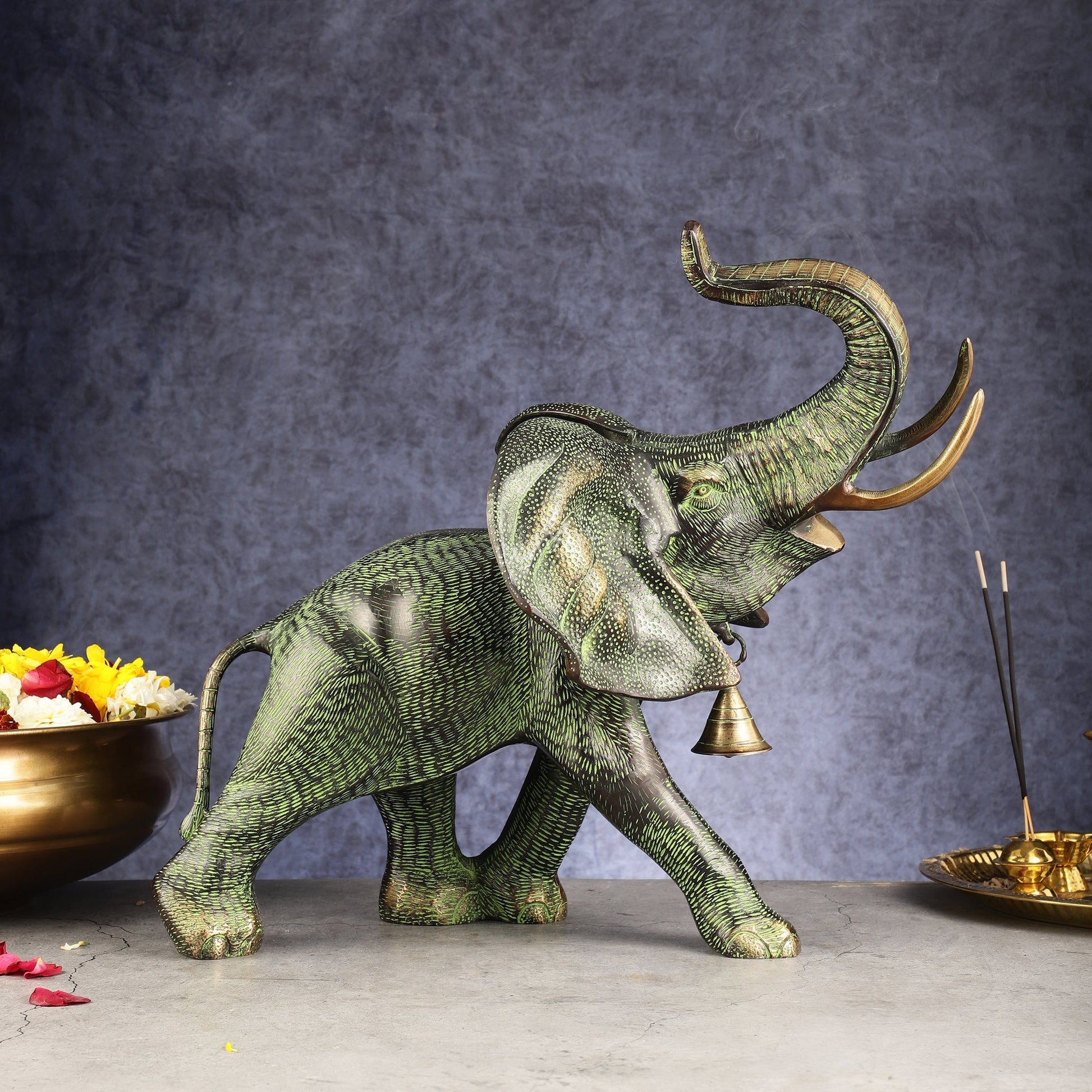 Superfine Antique Brass Ascending African Elephant Statue | BudhShiv Exclusive