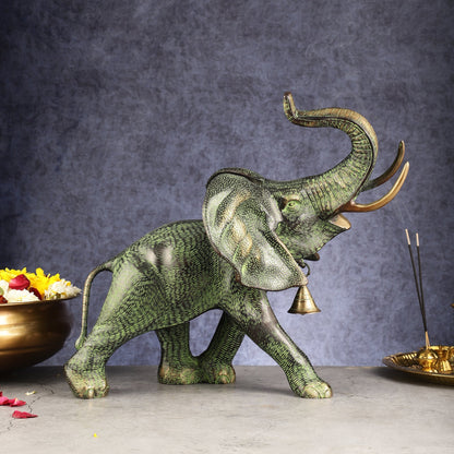 Superfine Antique Brass Ascending African Elephant Statue | BudhShiv Exclusive