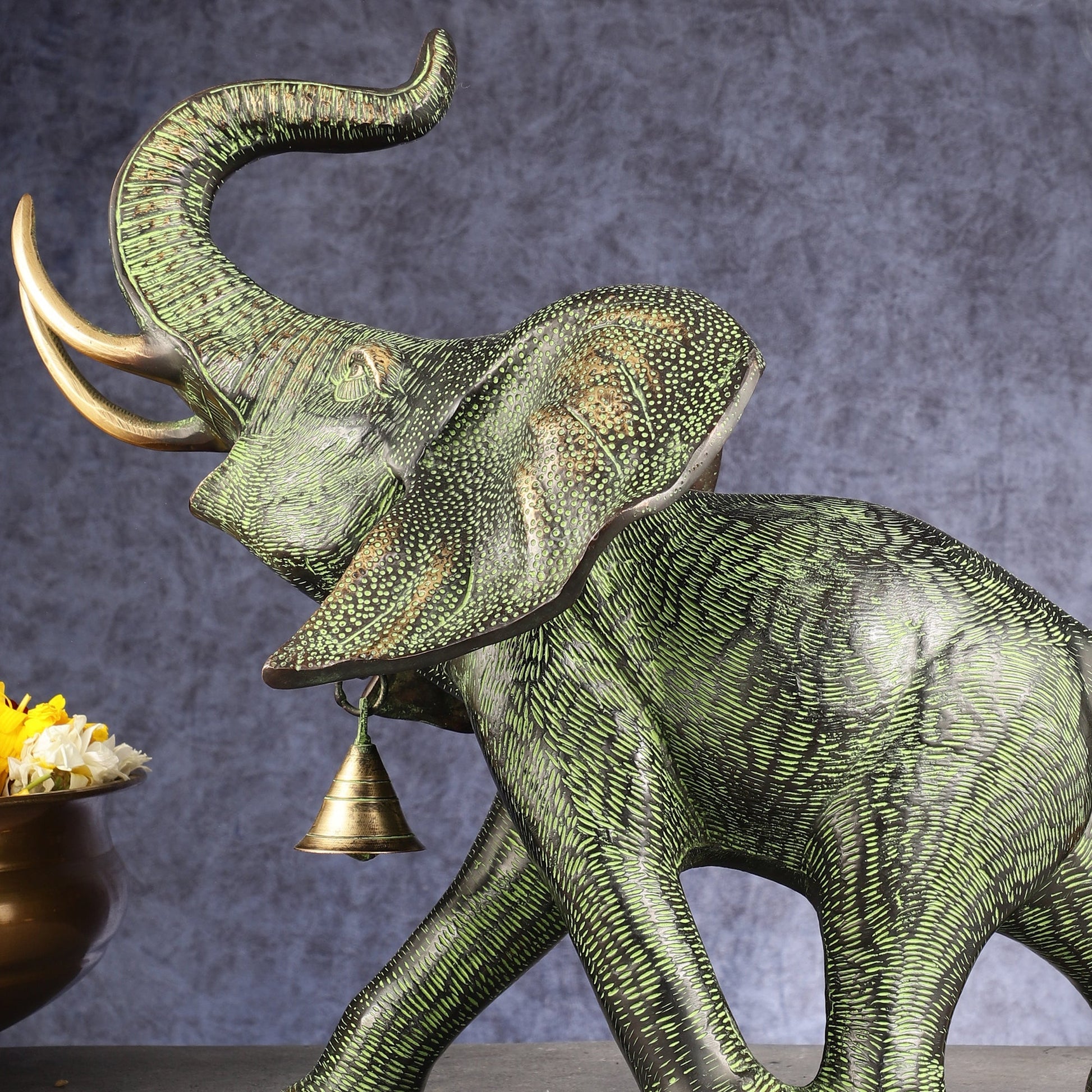 Superfine Antique Brass Ascending African Elephant Statue | BudhShiv Exclusive