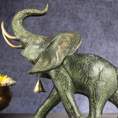 Superfine Antique Brass Ascending African Elephant Statue | BudhShiv Exclusive