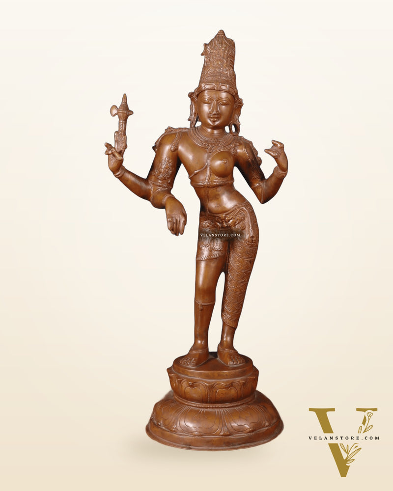 Superfine Brass Ardhanarishwara Statue - 27" Vintage Bronze Tone