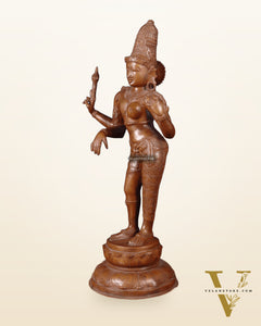 Superfine Brass Ardhanarishwara Statue - 27" Vintage Bronze Tone