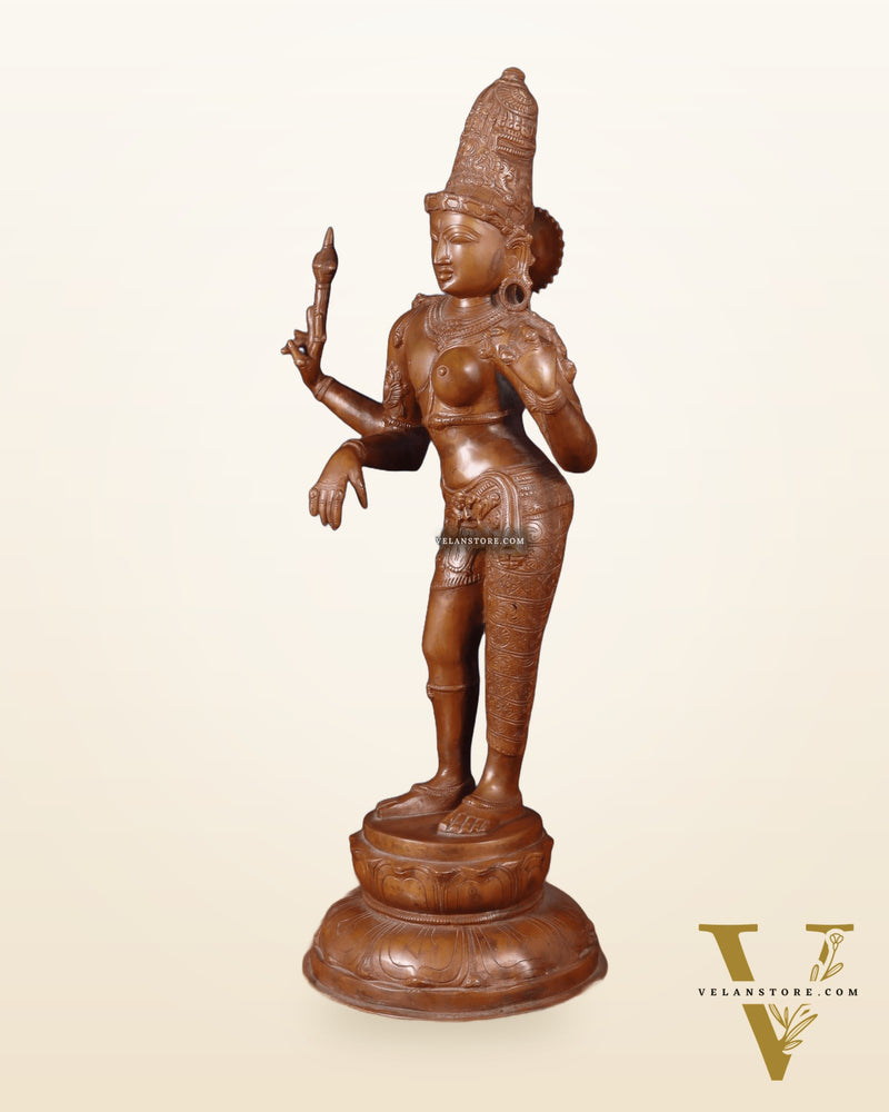 Superfine Brass Ardhanarishwara Statue - 27" Vintage Bronze Tone