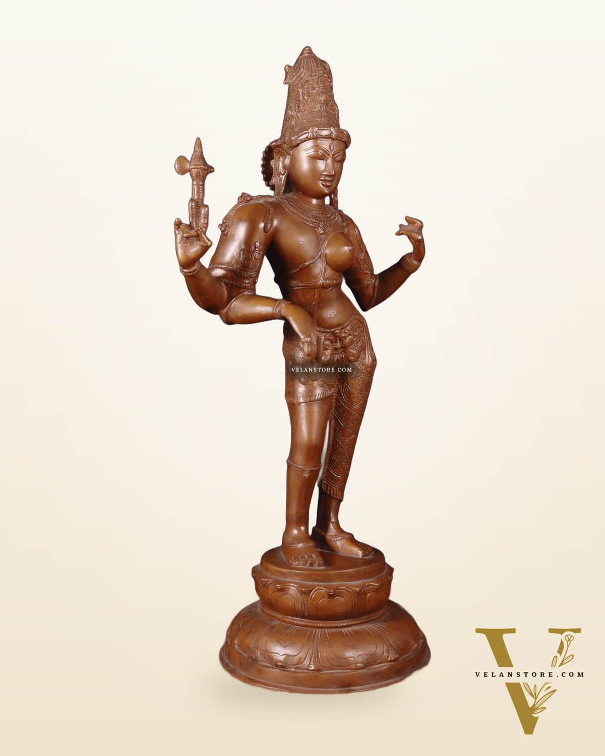 Superfine Brass Ardhanarishwara Statue - 27" Vintage Bronze Tone