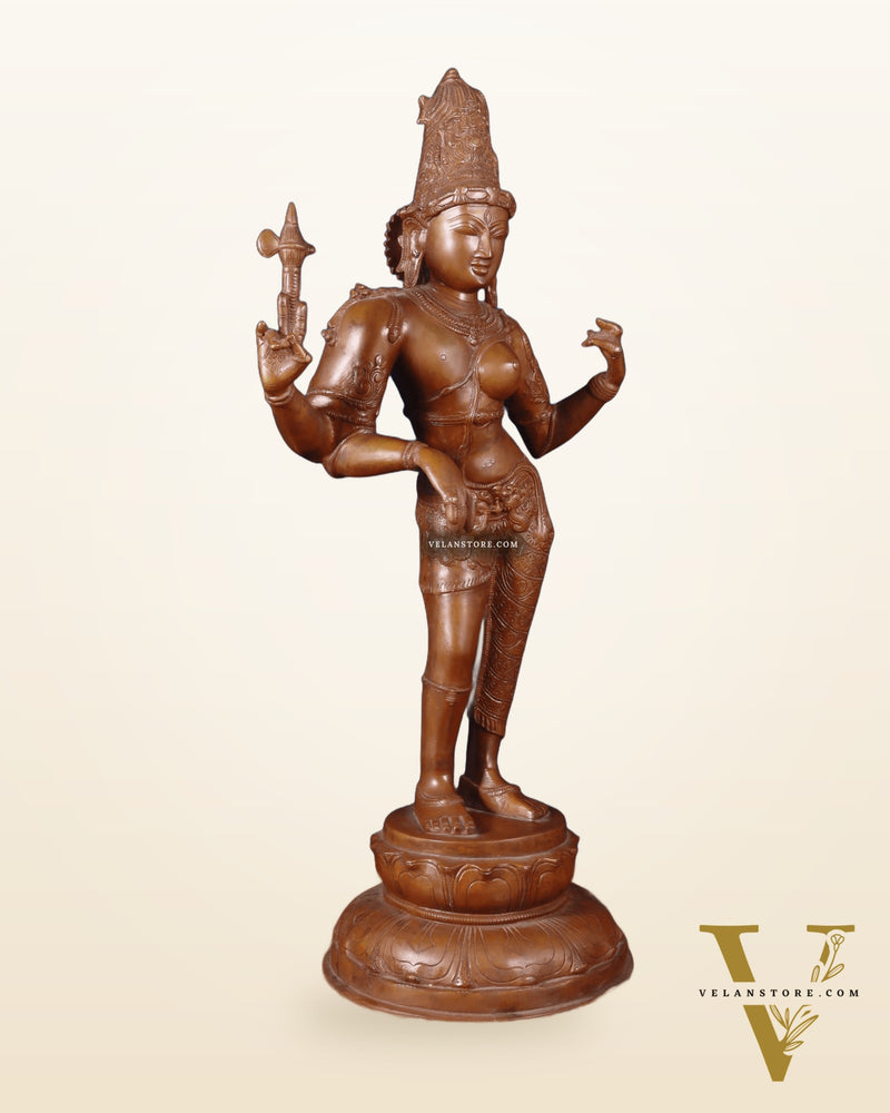 Superfine Brass Ardhanarishwara Statue - 27" Vintage Bronze Tone