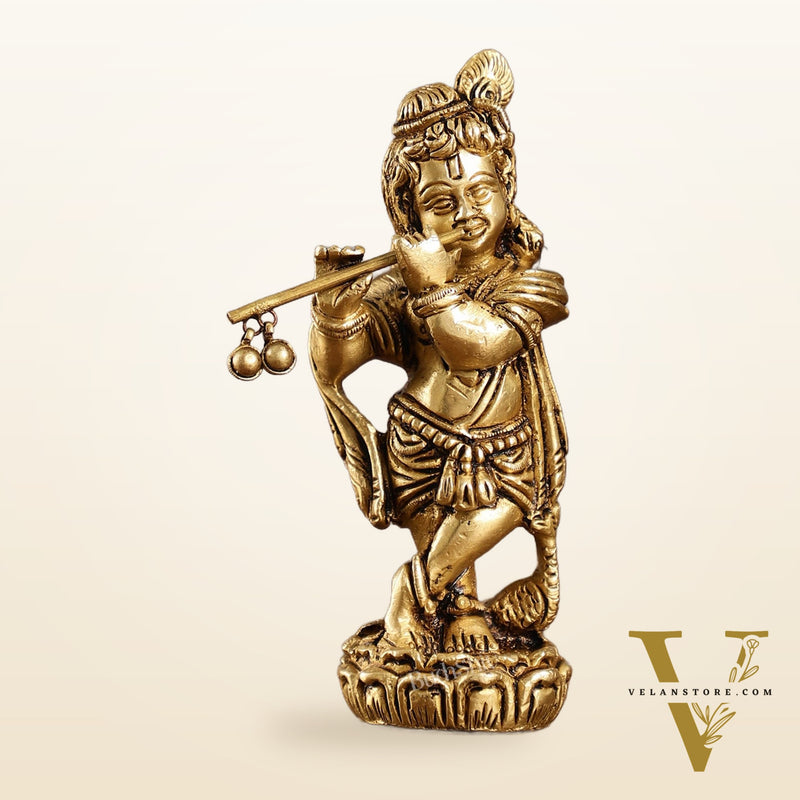 Superfine Brass Baby Krishna Playing the Flute Idol 5.5 inch