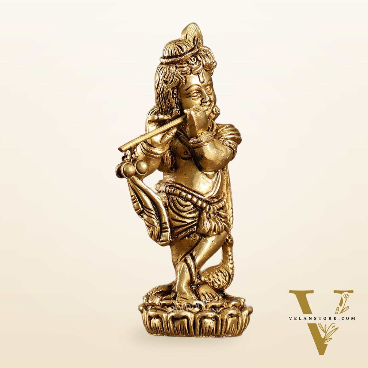 Superfine Brass Baby Krishna Playing the Flute Idol 5.5 inch