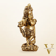Superfine Brass Baby Krishna Playing the Flute Idol 5.5 inch