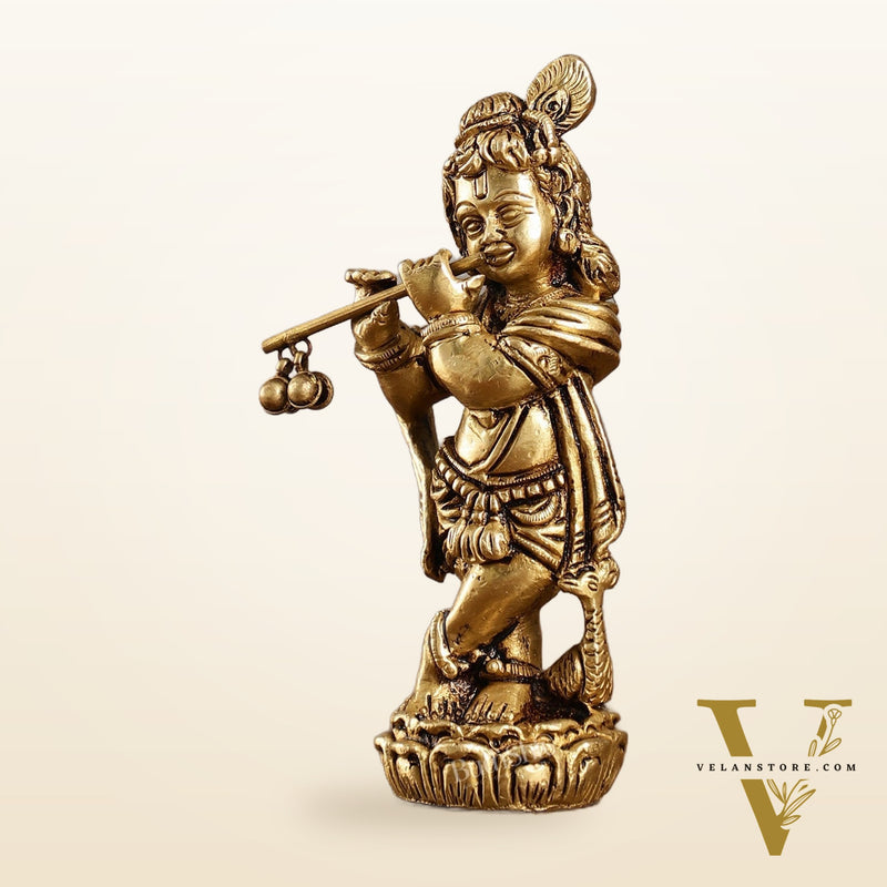 Superfine Brass Baby Krishna Playing the Flute Idol 5.5 inch