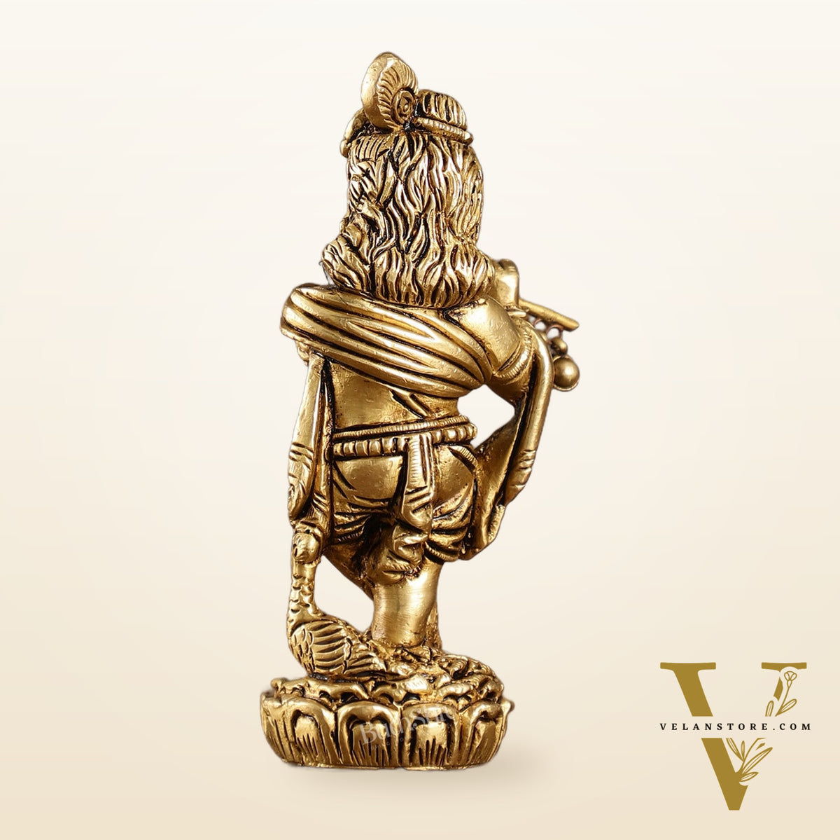 Superfine Brass Baby Krishna Playing the Flute Idol 5.5 inch