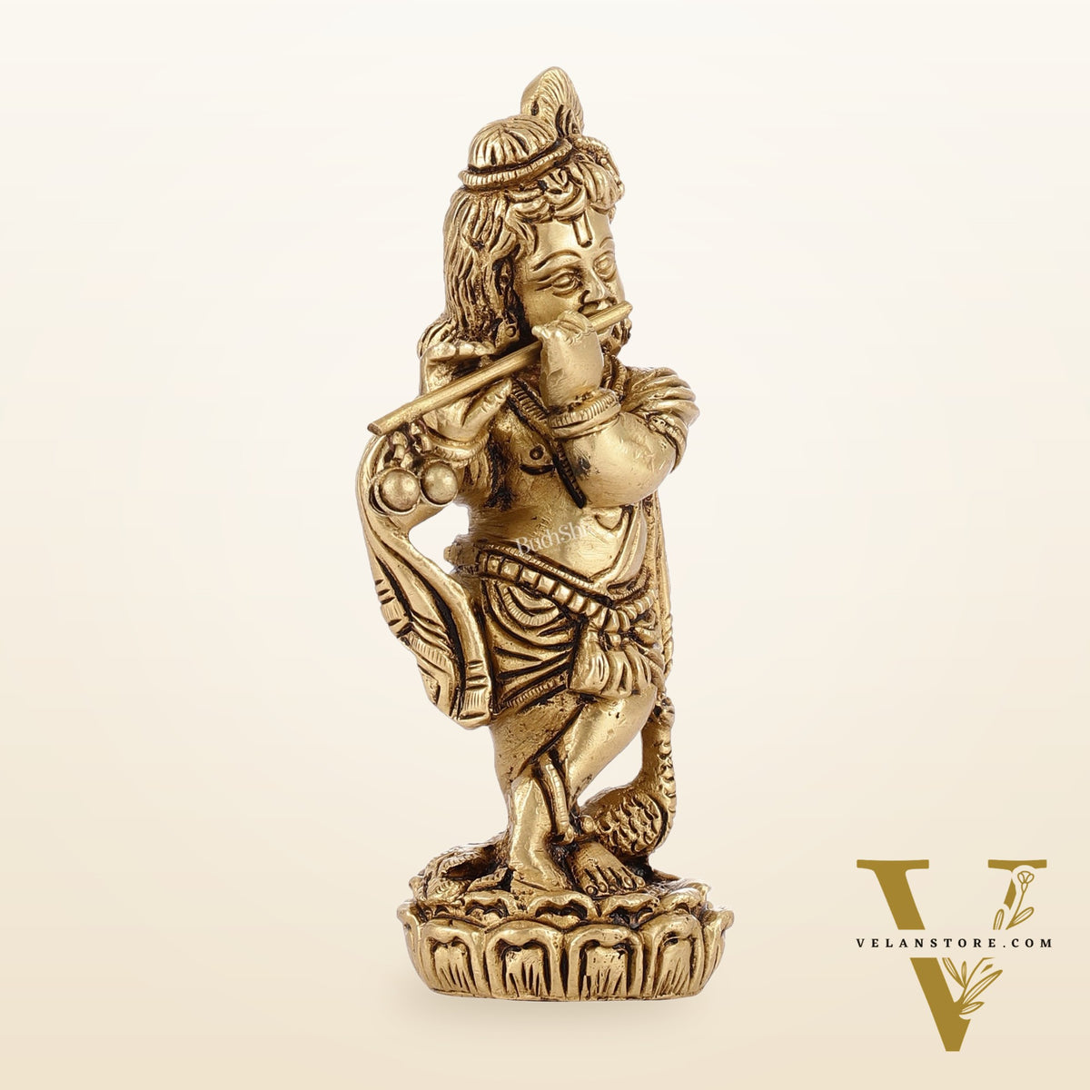 Superfine Brass Baby Krishna Playing the Flute Idol 5.5 inch