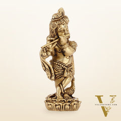 Superfine Brass Baby Krishna Playing the Flute Idol 5.5 inch