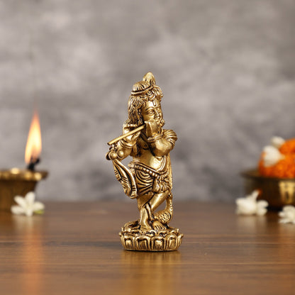 Superfine Brass Baby Krishna Playing the Flute Idol 5.5 inch
