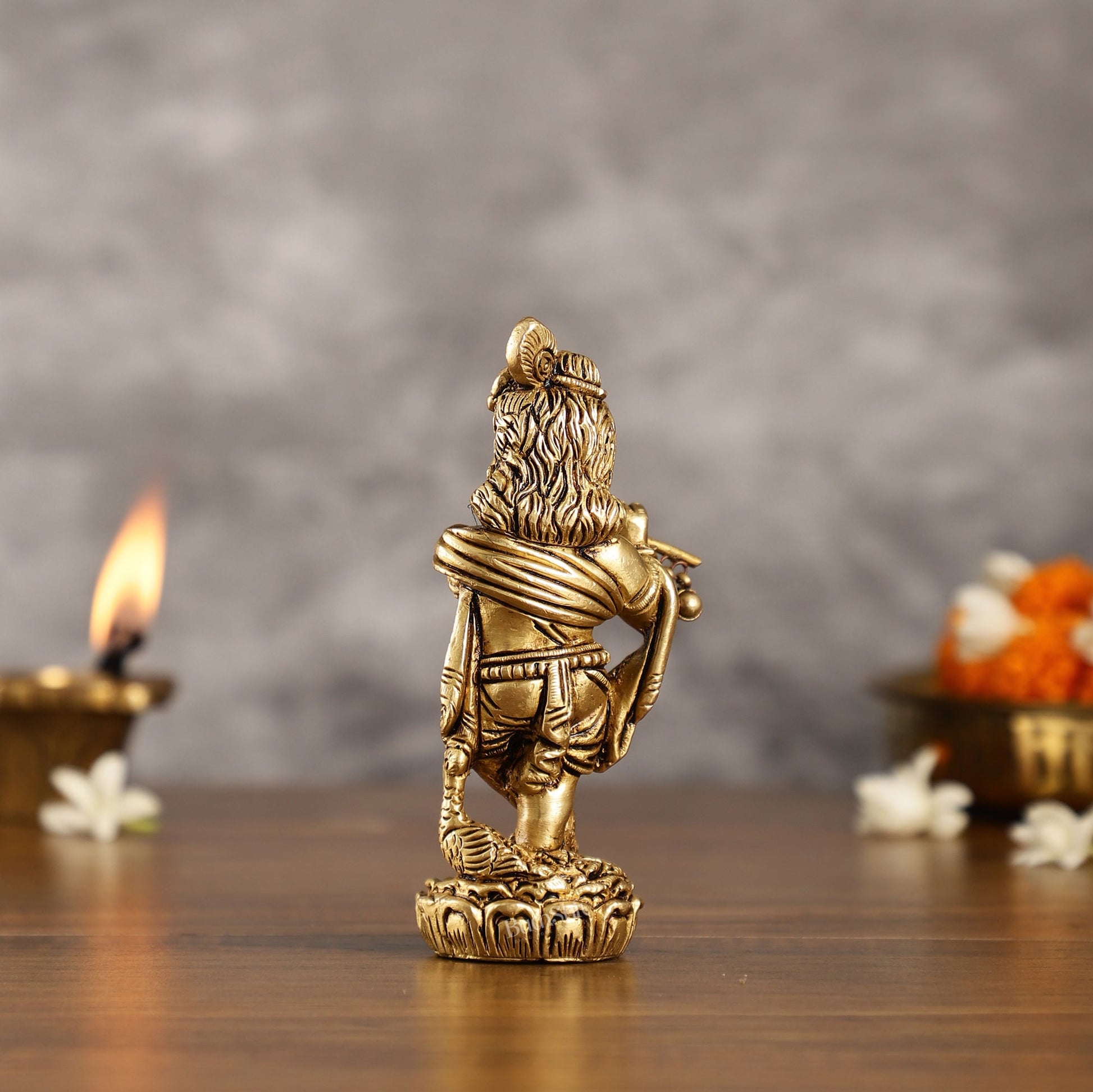 Superfine Brass Baby Krishna Playing the Flute Idol 5.5 inch