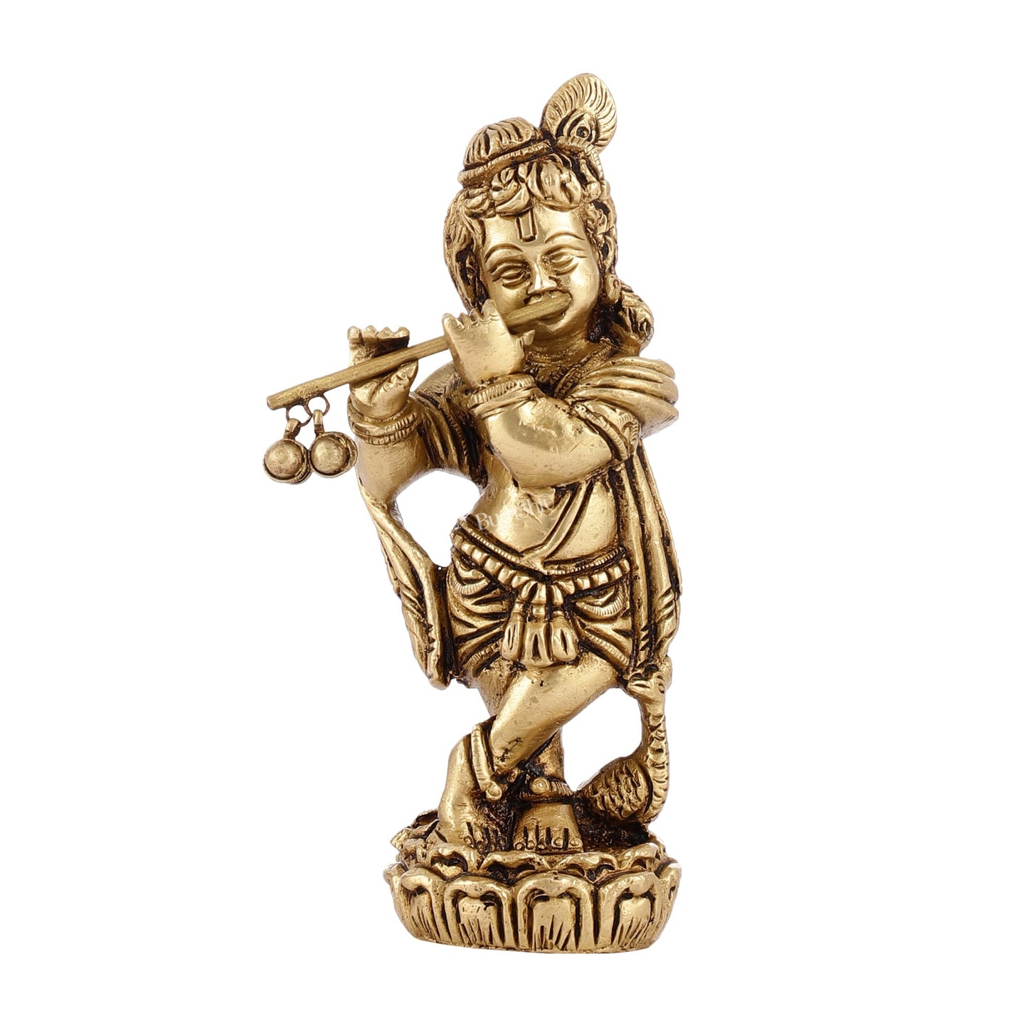 Superfine Brass Baby Krishna Playing the Flute Idol 5.5 inch