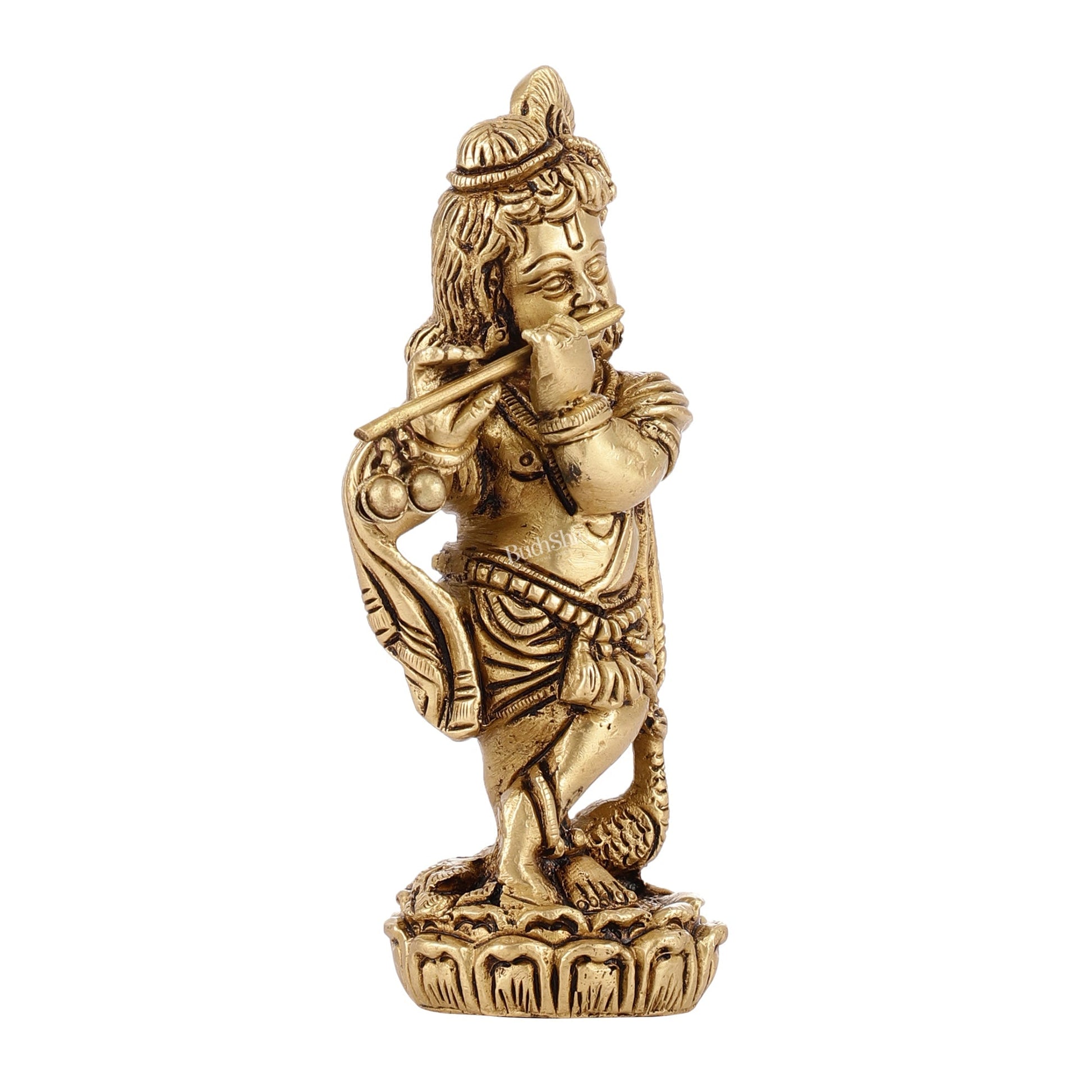 Superfine Brass Baby Krishna Playing the Flute Idol 5.5 inch
