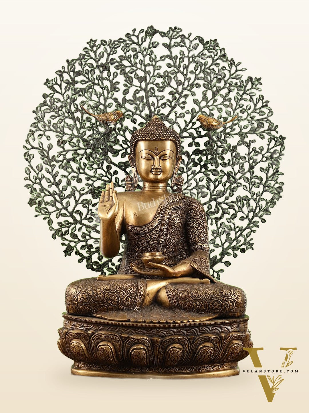 Superfine Brass Buddha with Bodhi Tree Kalpavriksha Statue 30 inch