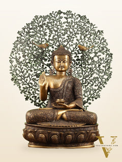 Superfine Brass Buddha with Bodhi Tree Kalpavriksha Statue 30 inch