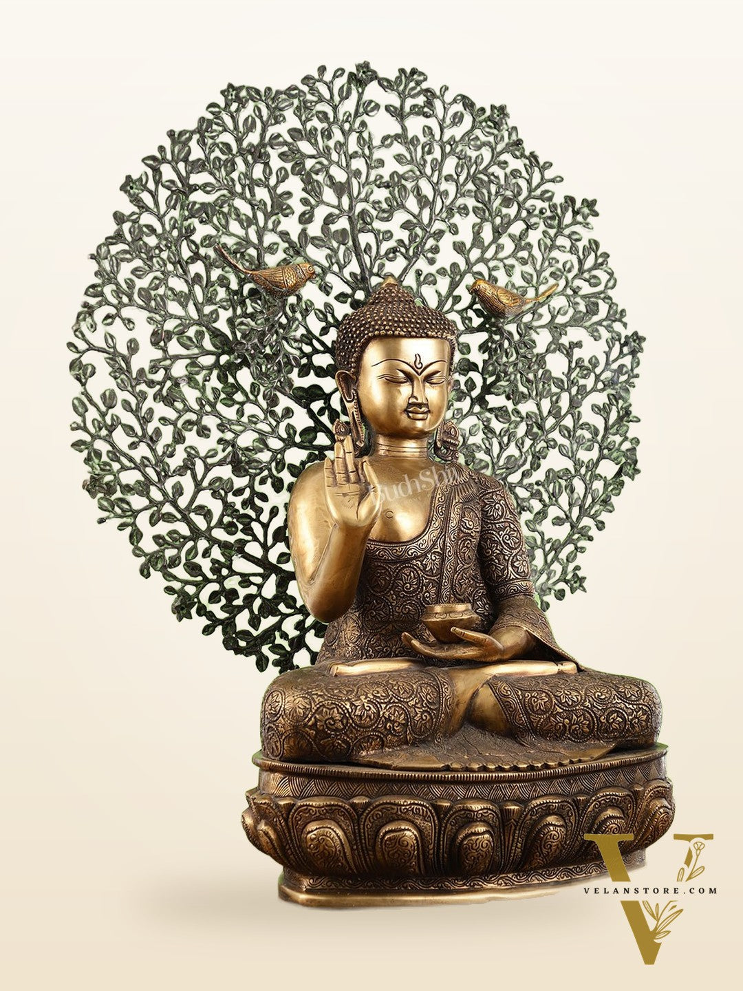 Superfine Brass Buddha with Bodhi Tree Kalpavriksha Statue 30 inch