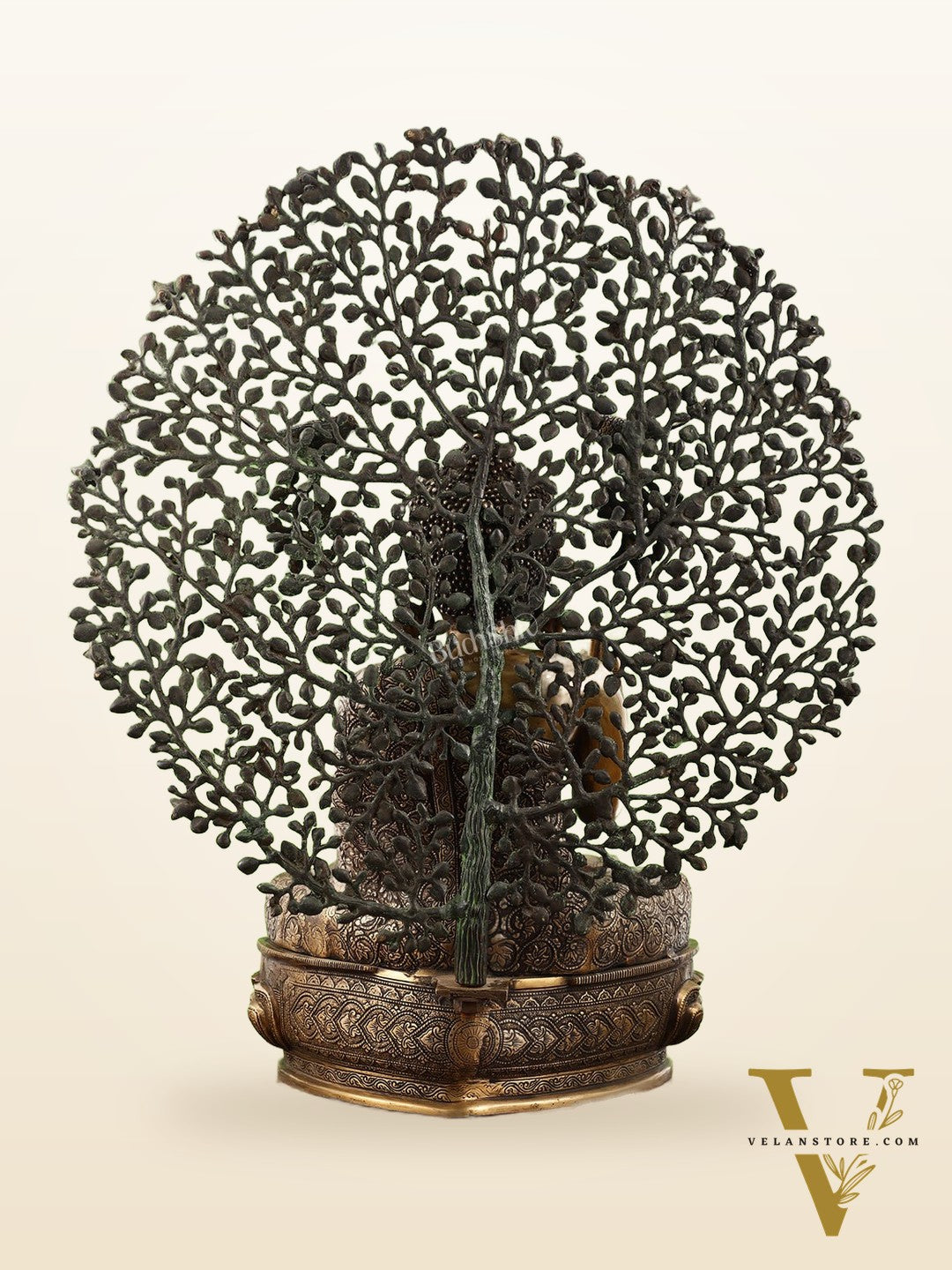 Superfine Brass Buddha with Bodhi Tree Kalpavriksha Statue 30 inch