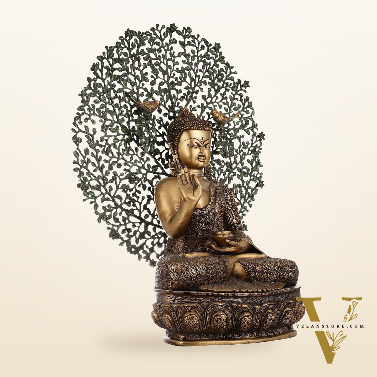 Superfine Brass Buddha with Bodhi Tree Kalpavriksha Statue 30 inch