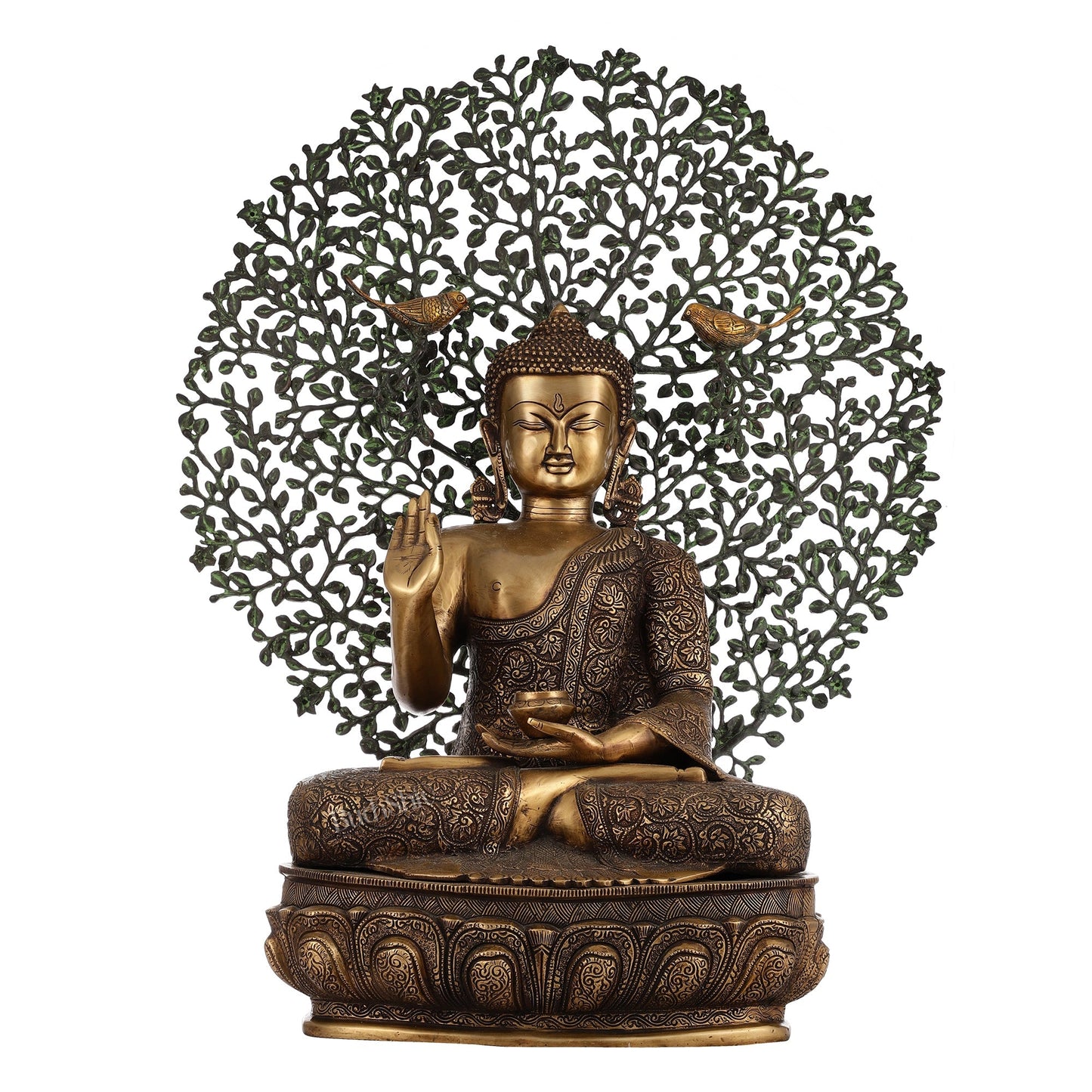 Superfine Brass Buddha with Bodhi Tree Kalpavriksha Statue 30 inch