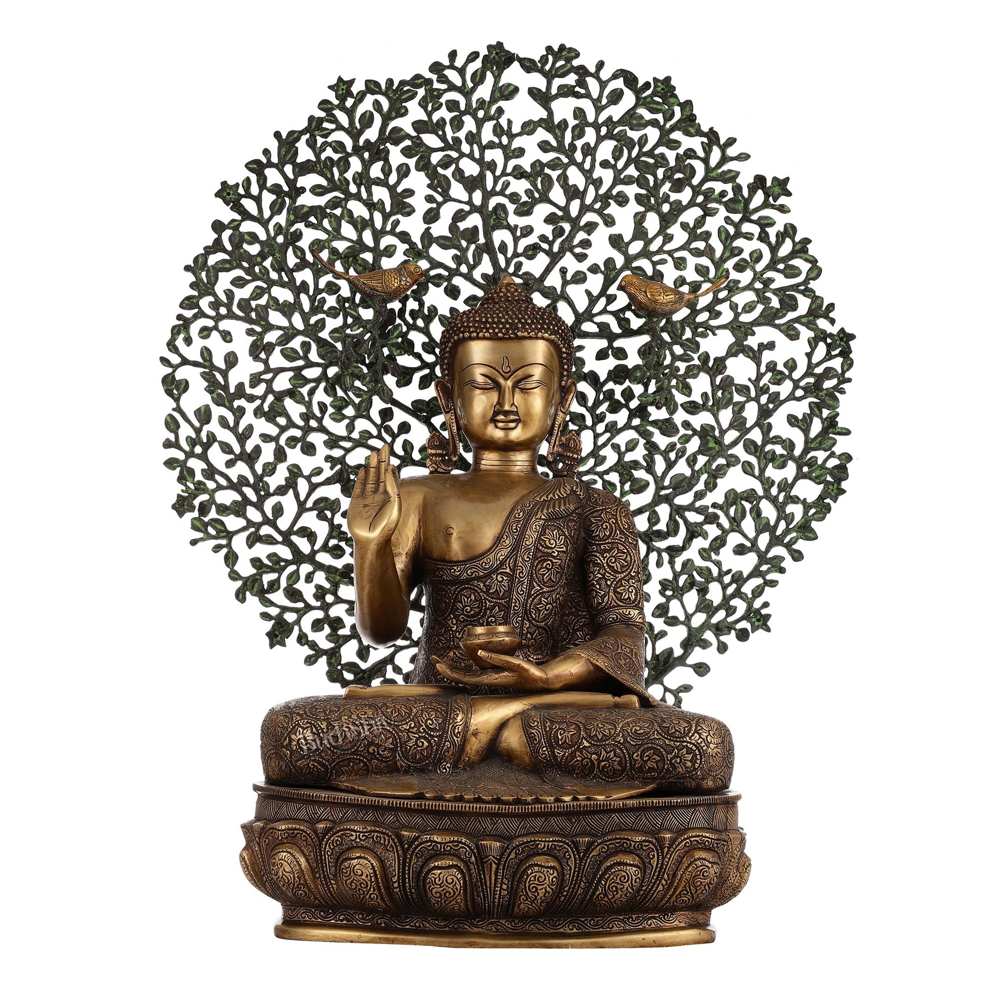 Superfine Brass Buddha with Bodhi Tree Kalpavriksha Statue 30 inch