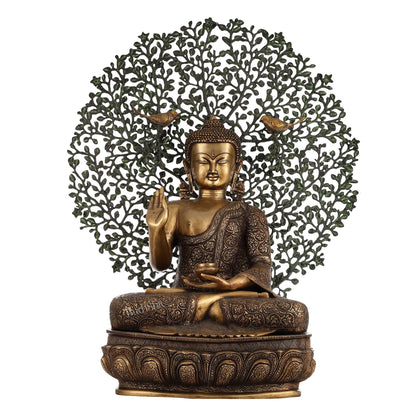 Superfine Brass Buddha with Bodhi Tree Kalpavriksha Statue 30 inch