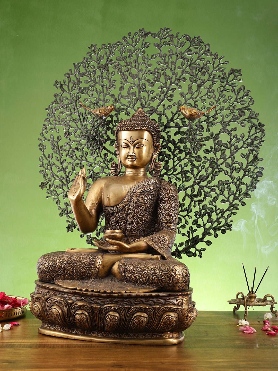 Superfine Brass Buddha with Bodhi Tree Kalpavriksha Statue 30 inch