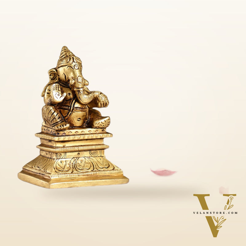 Superfine Brass Chola Ganesh Idol | Height 4 inch