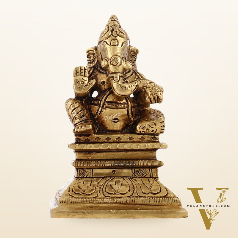 Superfine Brass Chola Ganesh Idol | Height 4 inch
