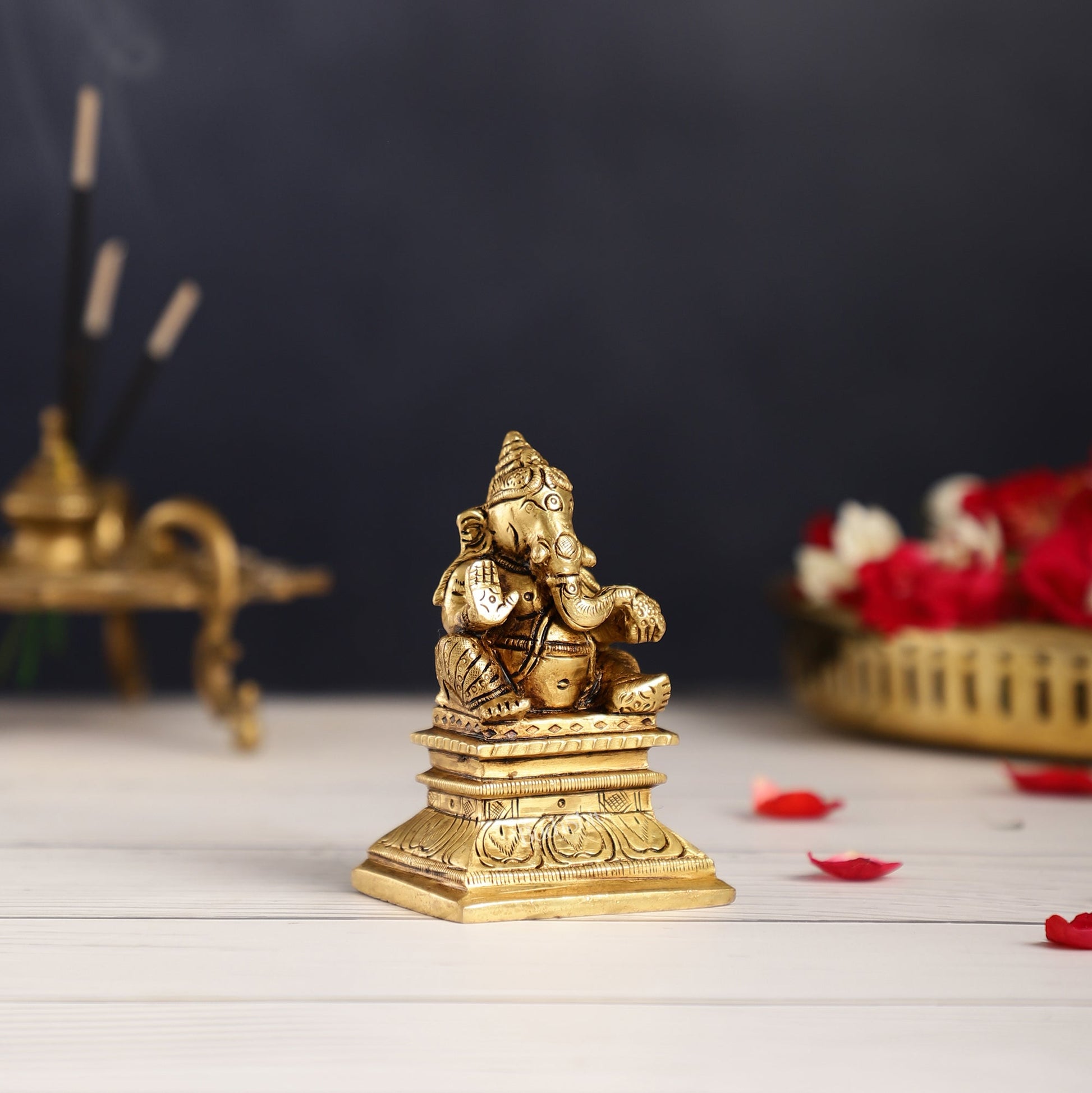 Superfine Brass Chola Ganesh Idol | Height 4 inch