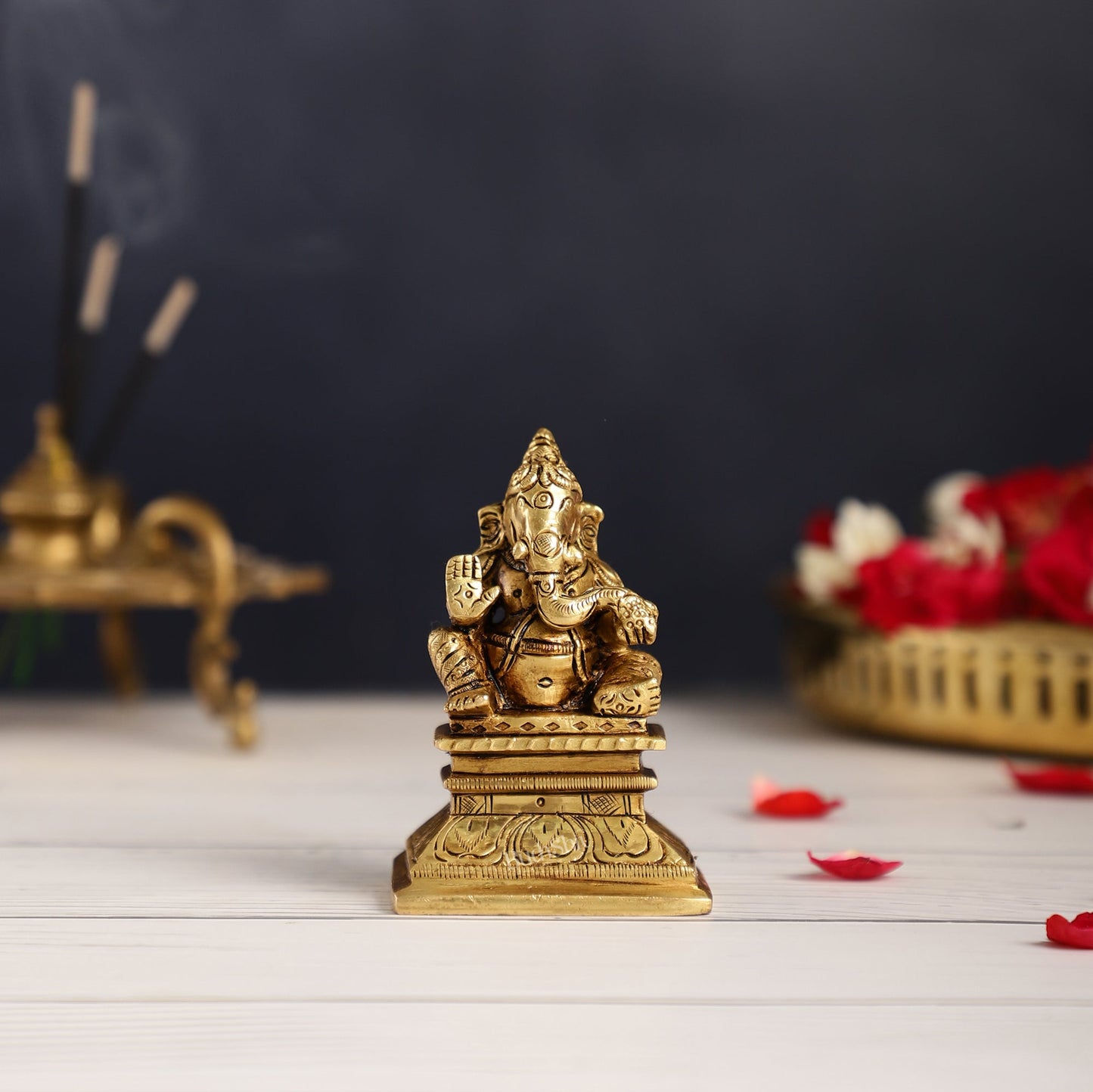 Superfine Brass Chola Ganesh Idol | Height 4 inch
