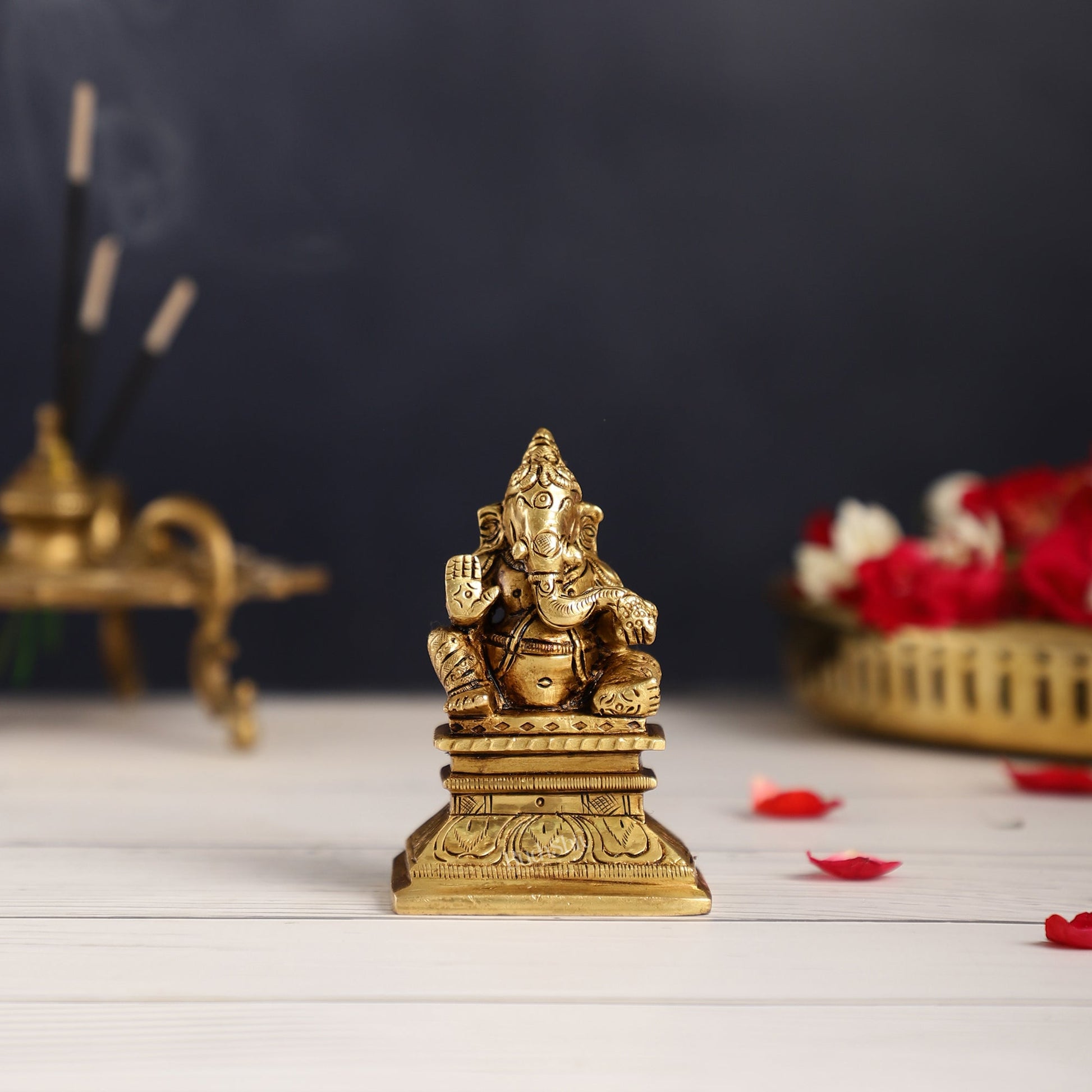 Superfine Brass Chola Ganesh Idol | Height 4 inch