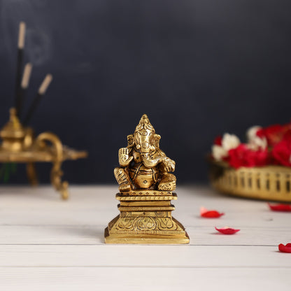 Superfine Brass Chola Ganesh Idol | Height 4 inch