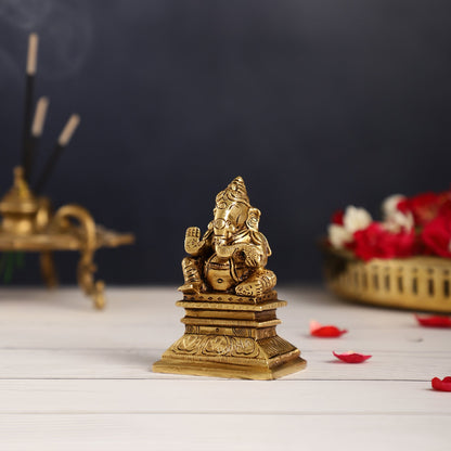 Superfine Brass Chola Ganesh Idol | Height 4 inch
