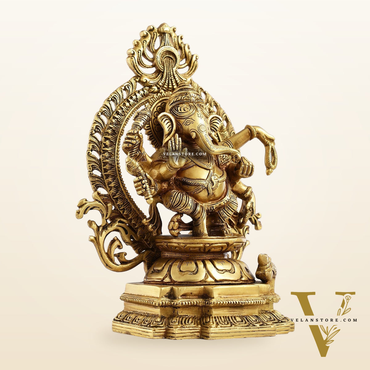 Superfine Brass Dancing Ganesha with Six Arms Idol Statue Murti 11 inch