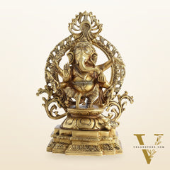 Superfine Brass Dancing Ganesha with Six Arms Idol Statue Murti 11 inch