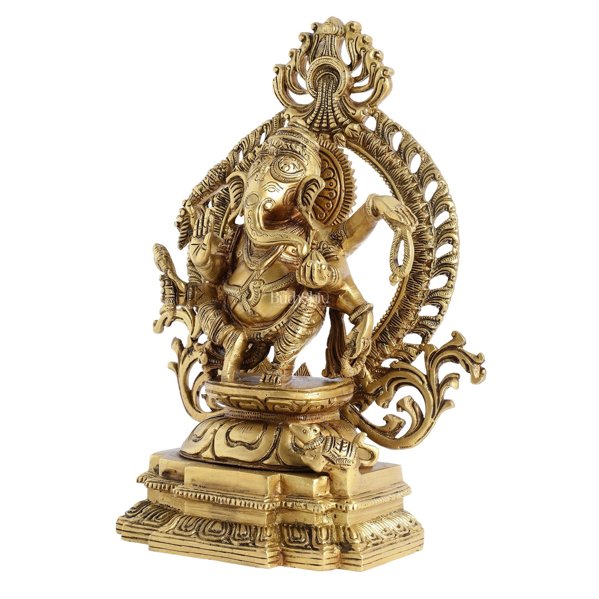 Superfine Brass Dancing Ganesha with Six Arms Idol Statue Murti 11 inch