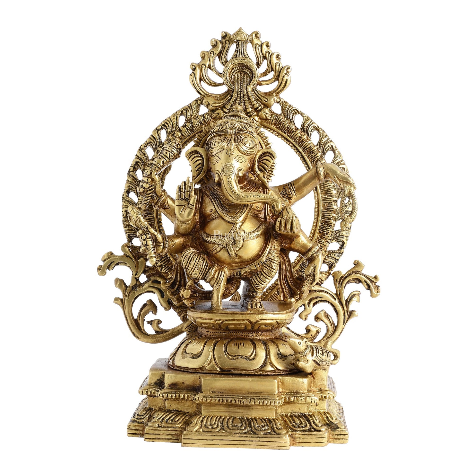 Superfine Brass Dancing Ganesha with Six Arms Idol Statue Murti 11 inch