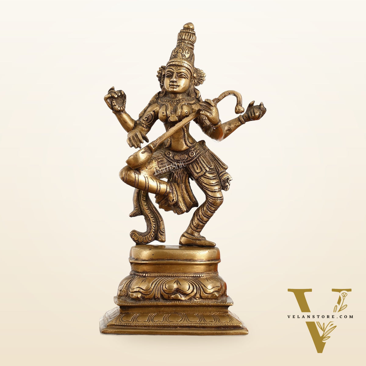 Superfine Brass Dancing Goddess Saraswati Idol - 12 Inch