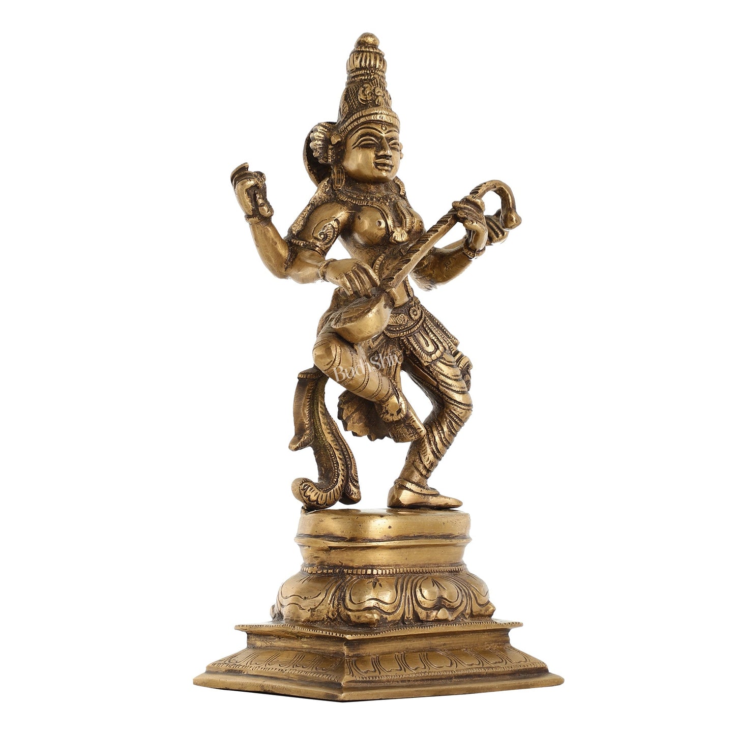 Superfine Brass Dancing Goddess Saraswati Idol - 12 Inch