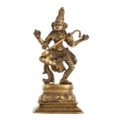 Superfine Brass Dancing Goddess Saraswati Idol - 12 Inch