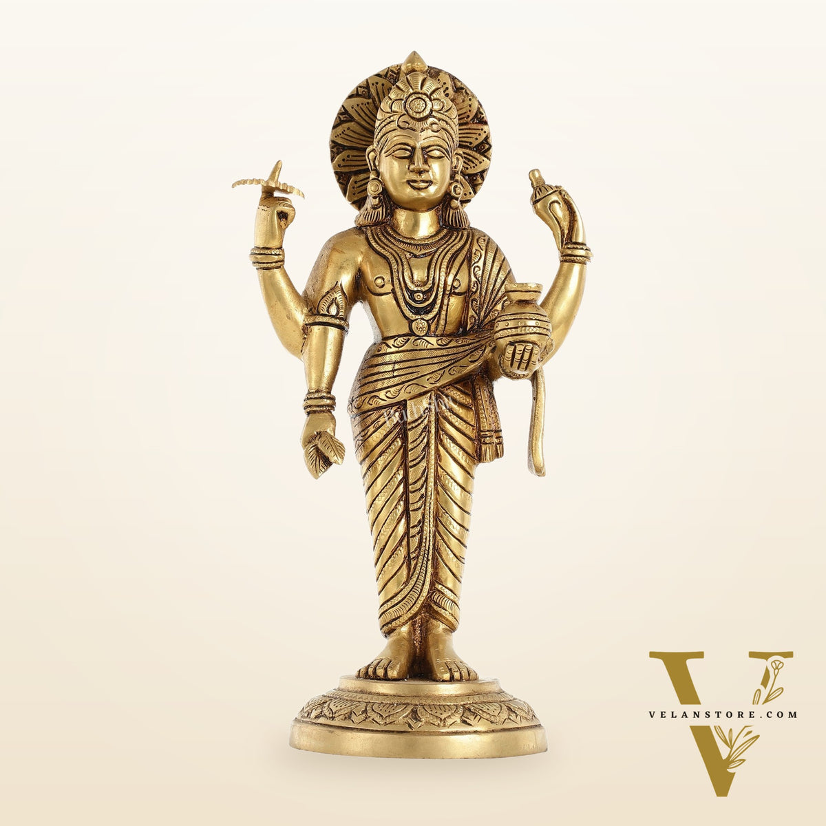 Superfine Brass Dhanvantari Statue - 12.5 Inch
