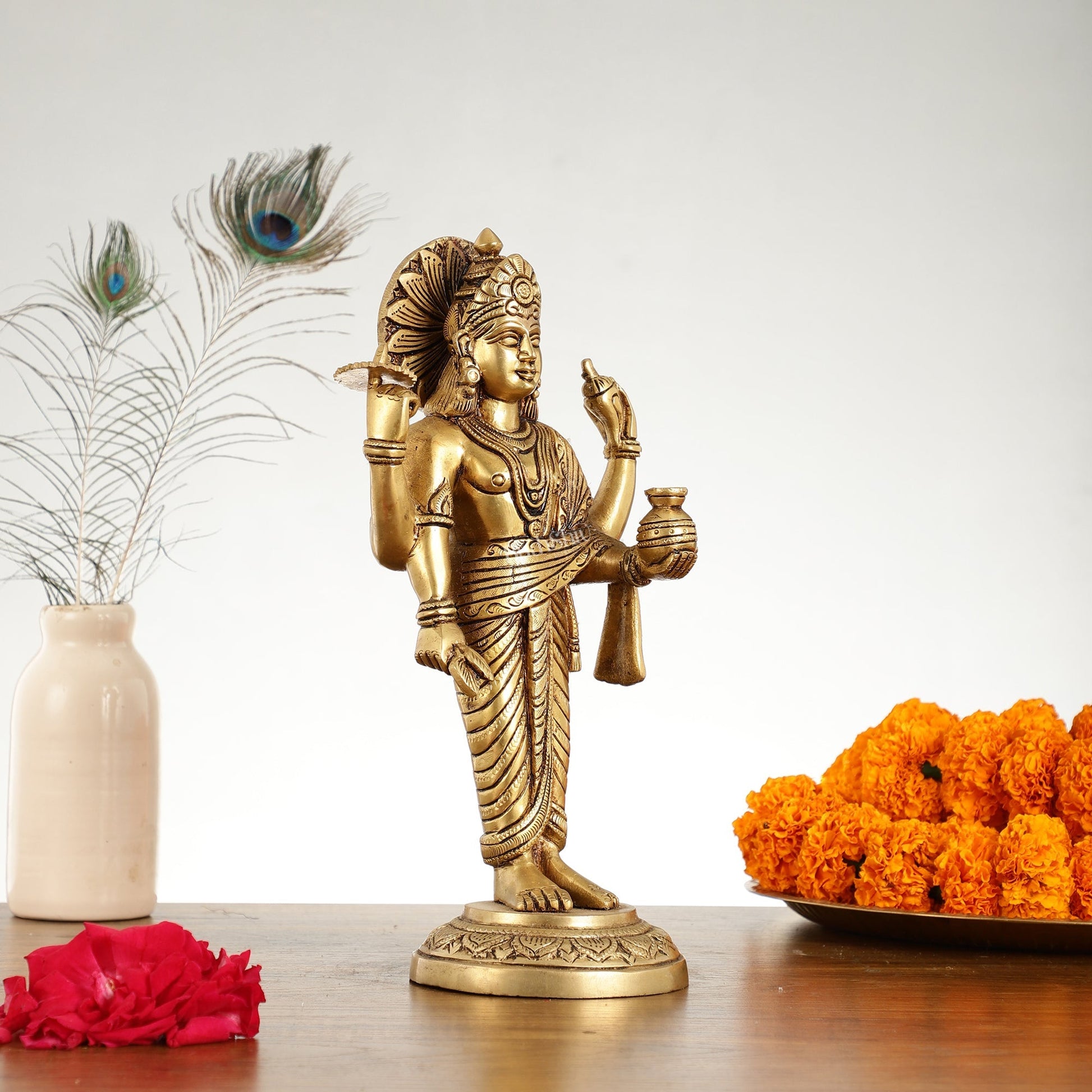 Superfine Brass Dhanvantari Statue - 12.5 Inch