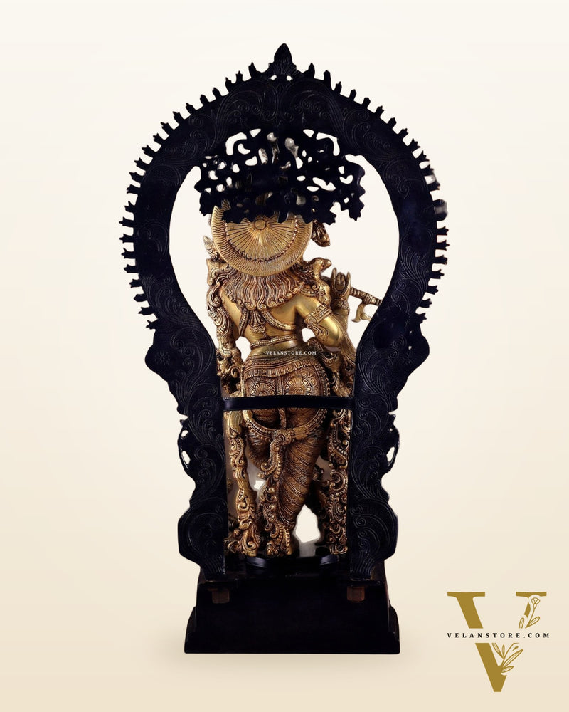 Superfine Brass dual tone Krishna Statue | Embossed Prabhaval 32"