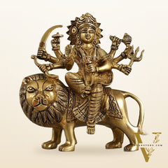 Superfine Brass Durga Sherawali Idol - 7.5 Inch