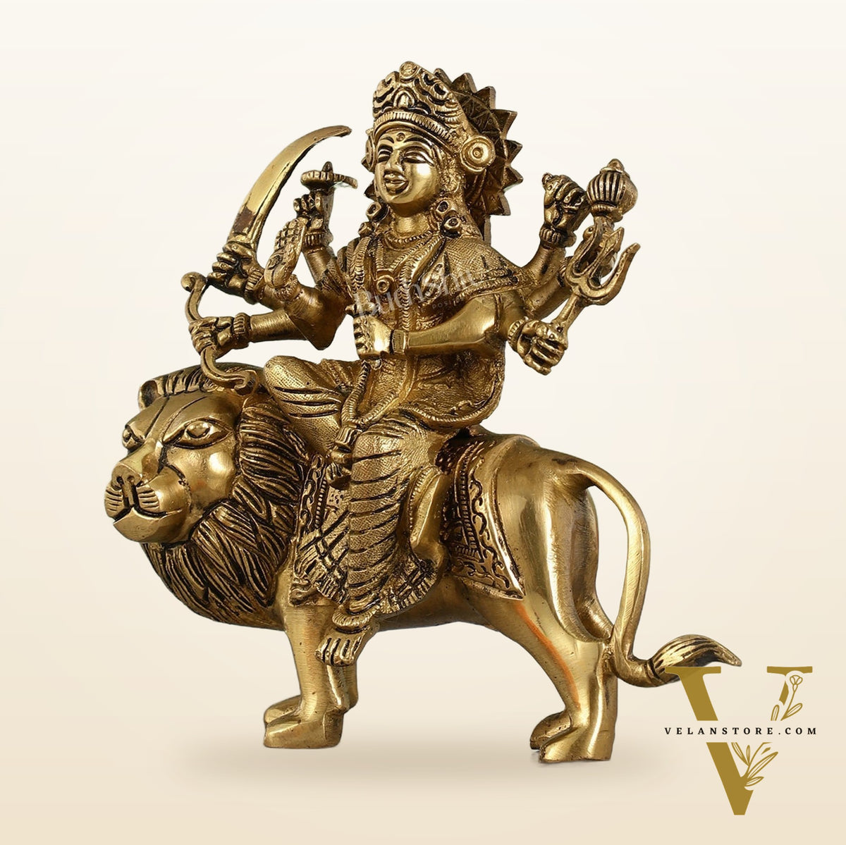 Superfine Brass Durga Sherawali Idol - 7.5 Inch